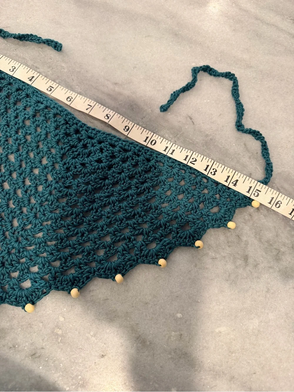 Handmade Crochet Wood Beaded Kerchief Head Scarf Cotton Boho Bandana Cottagecore
